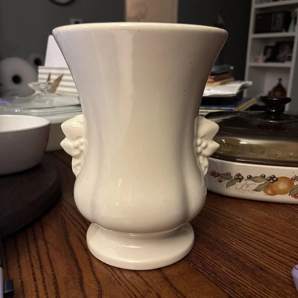 Vintage McCoy Pottery Vase with Red Roses and Double Handles Stunning Piece 8 in